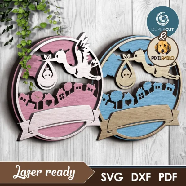 Ciguena Con Bebe Recien Nacido Creativo Digital